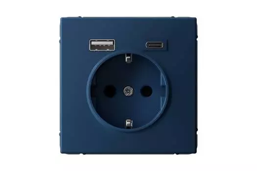 Розетка Systeme Electric ARTGALLERY, скрытый монтаж, однопостовая, с з/к, со шторками, 16А, механизм розетки с накладкой, IP20, USB-A, USB Type-C, аквамарин, 1 шт. (GAL001132)