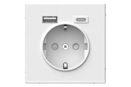 Розетка Systeme Electric ARTGALLERY, скрытый монтаж, однопостовая, с з/к, со шторками, 16А, механизм розетки с накладкой, IP20, USB-A, USB Type-C, белый, 1 шт. (GAL000132)