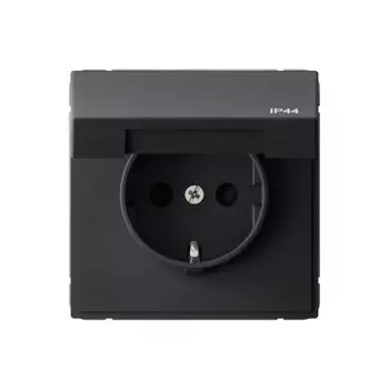 Розетка Systeme Electric ARTGALLERY, скрытый монтаж, однопостовая, с з/к, со шторками, с крышкой, 16А, механизм с накладкой без рамки, IP44, с быстрозажимными клеммами, карбон, 1 шт. (GAL441046S)
