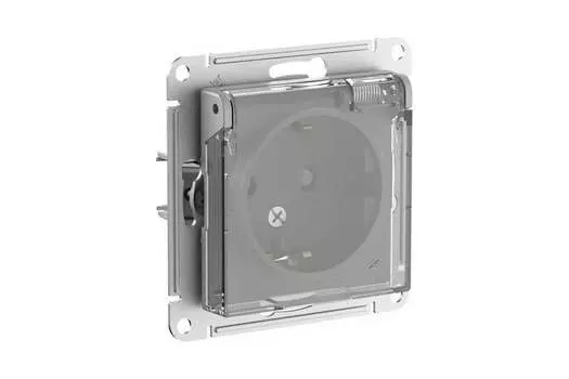 Розетка Systeme Electric AtlasDesign Aqua, скрытый монтаж, однопостовая, с з/к, со шторками, с крышкой, 16А, механизм розетки с накладкой, IP44, черный, 1 шт. (ATN440346)