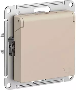 Розетка Systeme Electric AtlasDesign, открытая, однопостовая/модулей: 1, с з/к, со шторками, с крышкой, 16А, в сборе, IP20, песочный (ATN001246)
