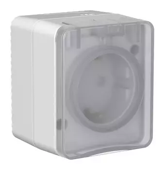 Розетка Systeme Electric AtlasDesign Profi54, открытый монтаж, однопостовая, с з/к, со шторками, с крышкой, 16А, в сборе, IP54, серый, 1 шт. (ATN543045)
