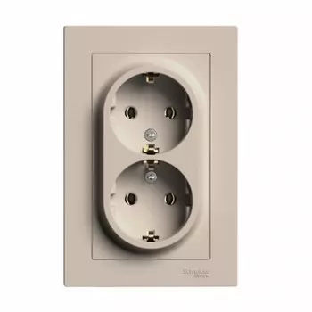 Розетка Systeme Electric AtlasDesign, скрытый монтаж, 2-х постовая/модулей: 2, с з/к, 16А, в сборе, IP20, песочный (ATN001224)