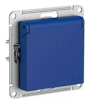Розетка Systeme Electric AtlasDesign, скрытый монтаж, однопостовая/модулей: 1, с крышкой, 16А, в сборе, IP20, аквамарин (ATN001141)