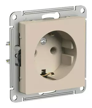 Розетка Systeme Electric AtlasDesign, скрытый монтаж, однопостовая/модулей: 1, с з/к, 16А, в сборе, IP20, песочный (ATN001243)