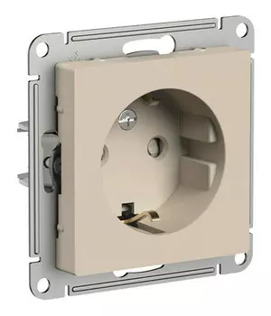 Розетка Systeme Electric AtlasDesign, скрытый монтаж, однопостовая/модулей: 1, с з/к, 16А, в сборе, IP20, песочный (ATN001245)