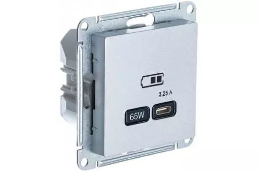 Розетка Systeme Electric AtlasDesign, USB-C, 3.25А, 65 Вт, механизм с накладкой, алюминий (ATN000327)