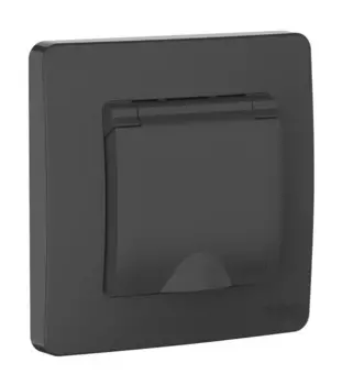 Розетка Systeme Electric Blanca, скрытый монтаж, однопостовая, с з/к, со шторками, с крышкой, 16А, в сборе, IP44, антрацит, 1 шт. (BLNRS441116)