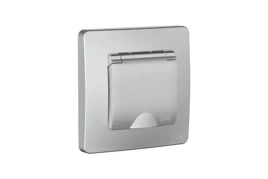 Розетка Systeme Electric Blanca, скрытый монтаж, однопостовая, с з/к, со шторками, с крышкой, 16А, в сборе, IP44, алюминий, 1 шт. (BLNRS441113)