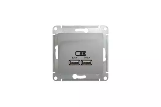 Розетка Systeme Electric Glossa, 2xUSB-A, 1.05А, 2.1А, механизм с накладкой, алюминий (GSL000333)