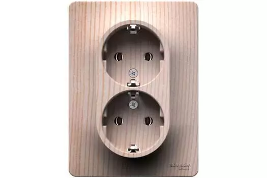 Розетка Systeme Electric Glossa, скрытый монтаж, 2-х постовая, с з/к, 16А, механизм розетки с накладкой, IP20, сосна, 1 шт. (GSL001524)