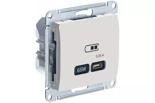 Розетка Systeme Electric Glossa, USB-C, 3.25А, 65 Вт, механизм с накладкой, бежевый (GSL000227)