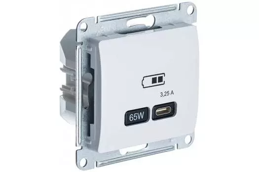 Розетка Systeme Electric Glossa, USB-C, 3.25А, 65 Вт, механизм с накладкой, белый (GSL000127)