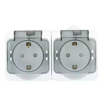 Розетка Systeme Electric Этюд, открытая, 2-х постовая/модулей: 2, со шторками, с крышкой, 16А, в сборе, IP44, белый (PA16-244B)