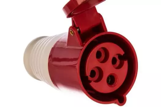 Розетка TDM 224, переносная, однопостовая, с з/к, с крышкой, 32A, в сборе, IP44, 3Р+РЕ, 380В, красный/белый (SQ0603-0013)