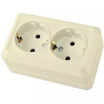 Розетка TDM Ладога, открытый монтаж, 2-х постовая, с з/к, 16A, в сборе, слоновая кость (SQ1801-0213)