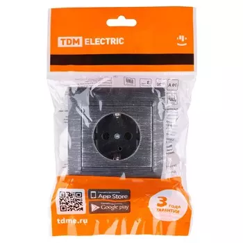 Розетка TDM Лама, скрытый монтаж, однопостовая, с з/к, 16A, механизм с накладкой, суппортом и рамкой, IP20, старинное серебро (SQ1815-0664)