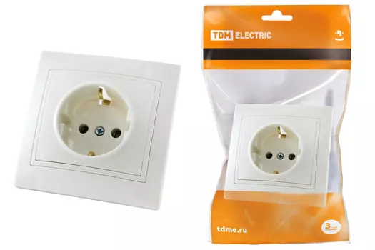 Розетка TDM Таймыр, скрытый монтаж, однопостовая, с з/к, 16A, механизм с накладкой, суппортом и рамкой, белый (SQ1814-0012)