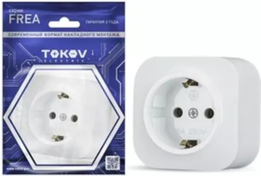 Розетка TOKOV ELECTRIC Frea, открытая, однопостовая/модулей: 1, с з/к, 16А, в сборе, IP20, белый (TKE-FR-R1Z-C01)