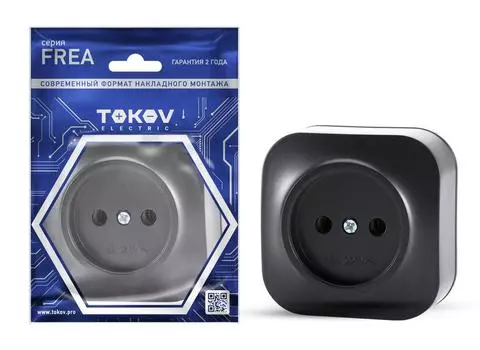 Розетка TOKOV ELECTRIC Frea, открытый монтаж, однопостовая, 16А, в сборе, IP20, карбон, 1 шт. (TKE-FR-R1-C14)