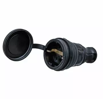 Розетка TOKOV ELECTRIC, переносная, однопостовая, с з/к, с крышкой, 16А, в сборе, IP44, каучук, черный, 1 шт. (TKE-C05-KR-Z)