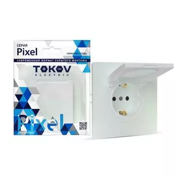 Розетка TOKOV ELECTRIC Pixel, скрытый монтаж, однопостовая, с з/к, со шторками, с крышкой, 16А, механизм с накладкой без рамки, IP20, перламутр, 1 шт. (TKE-PX-R1ZSW1-C04)
