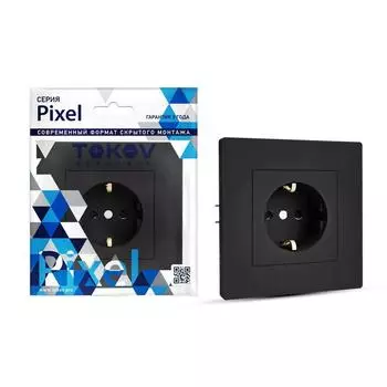 Розетка TOKOV ELECTRIC Pixel, скрытый монтаж, однопостовая, с з/к, со шторками, 16А, в сборе, IP20, карбон, 1 шт. (TKE-PX-R1FZSF-C14)