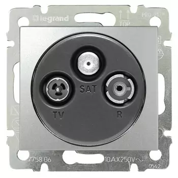 Розетка TV+RD(FM)+SAT Legrand Valena, алюминий, простая для схемы "звезда" (770135)