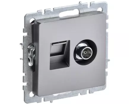 Розетка TV звезда/RJ45 скрытый монтаж категория 5e, механизм без рамки, сталь, IEK BRITE РТВ/РК12-БрС (BR-AK20-1-K46)