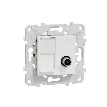 Розетка TV звезда/RJ45 скрытый монтаж категория 6, 1 модуль, механизм без рамки, белый, Schneider Electric Unica New (NU547018)