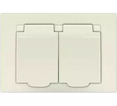 Розетка UNIVersal Афина A0031-I, скрытый монтаж, 2-х постовая, с з/к, с крышкой, 16А, в сборе, IP20, слоновая кость (A0031-I)