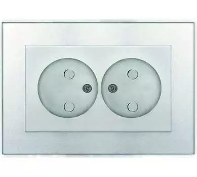 Розетка UNIVersal Афина A0048-S, скрытый монтаж, 2-х постовая, со шторками, 16А, в сборе, IP20, серебро (A0029-S)