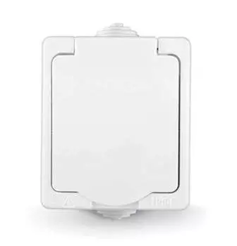 Розетка UNIVersal Аллегро, открытый монтаж, однопостовая, с з/к, со шторками, с крышкой, 16A, в сборе, IP54, белый (5563286)