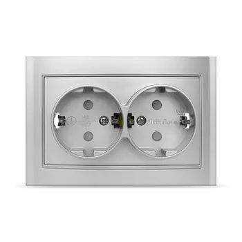 Розетка UNIVersal Бриллиант 7949797, скрытый монтаж, 2-х постовая, с з/к, со шторками, 16A, в сборе, IP20, серебро (7949797)