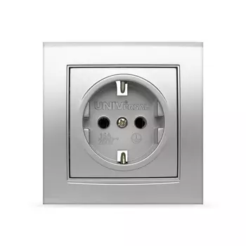 Розетка UNIVersal Бриллиант 7949872, скрытый монтаж, однопостовая, с з/к, 16A, в сборе, IP20, серебро (7949872)