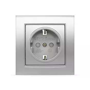 Розетка UNIVersal Бриллиант 7949889, скрытый монтаж, однопостовая, с з/к, со шторками, 16A, в сборе, IP20, серебро (7949889)
