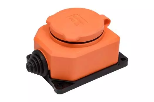 Розетка UNIVersal КОМПАКТ 3037, открытый монтаж, однопостовая, с з/к, с крышкой, 16А, в сборе, IP44, Schuko, оранжевый, 1 шт. (3037)