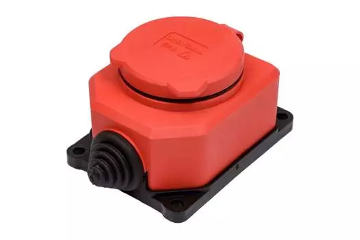 Розетка UNIVersal КОМПАКТ 3075, открытый монтаж, однопостовая, с з/к, с крышкой, 16А, в сборе, IP44, Schuko, красный, 1 шт. (3075)