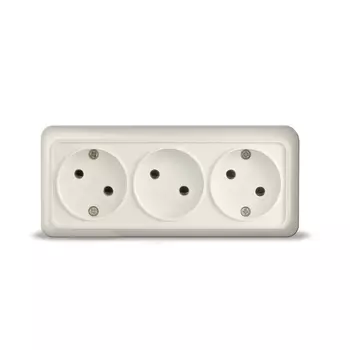 Розетка UNIVersal Олимп 1166, открытый монтаж, 3-х постовая, 16A, в сборе, IP20, слоновая кость (1166)