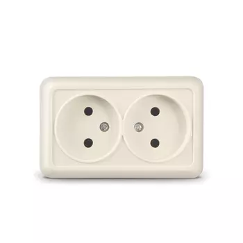 Розетка UNIVersal Олимп Б-О0102, открытый монтаж, 2-х постовая, 16A, в сборе, IP20, слоновая кость (Б-О0102)