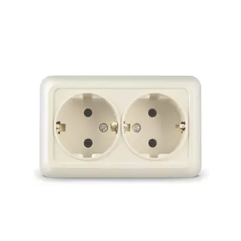 Розетка UNIVersal Олимп Б-О0128, открытый монтаж, 2-х постовая, с з/к, 16A, в сборе, IP20, слоновая кость (Б-О0128)