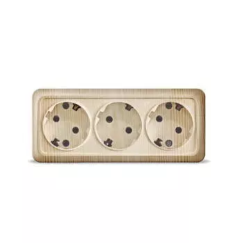 Розетка UNIVersal Олимп, открытый монтаж, 3-х постовая, с з/к, в сборе, IP20, сосна (1173)