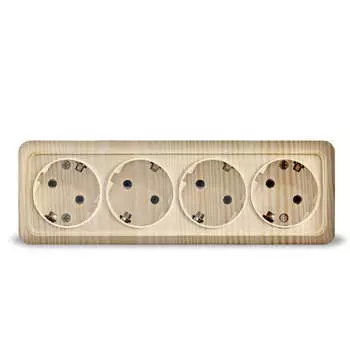 Розетка UNIVersal Олимп, открытый монтаж, 4-х постовая, с з/к, в сборе, IP20, сосна (1175)