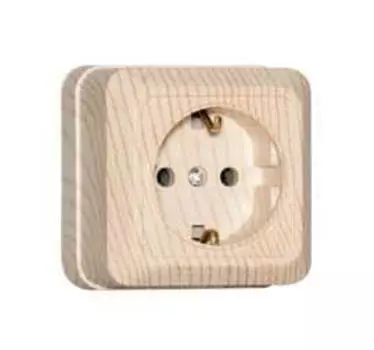 Розетка UNIVersal Олимп, открытый монтаж, однопостовая, с з/к, 16A, в сборе, IP20, сосна (5560902)