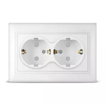 Розетка UNIVersal Севиль С0050, скрытый монтаж, 2-х постовая, с з/к, со шторками, 16A, в сборе, IP24, белый (С0050)