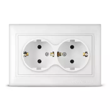 Розетка UNIVersal Севиль С0128, скрытый монтаж, 2-х постовая, с з/к, 16A, в сборе, IP20, белый (С0128)