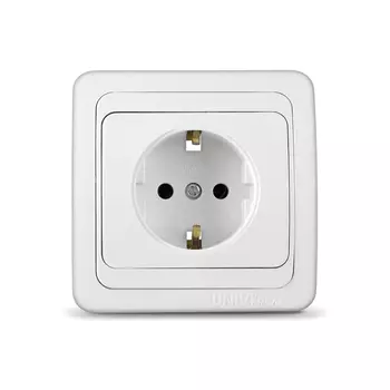 Розетка UNIVersal Валери В0028, скрытый монтаж, однопостовая, с з/к, 16A, в сборе, IP20, белый (В0028)