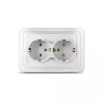 Розетка UNIVersal Валери В0128x, скрытый монтаж, 2-х постовая, с з/к, со шторками, 16A, в сборе, IP20, белый (В0128x)