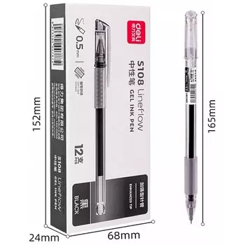 Ручка гелевая Deli S108, черный, колпачок (S108)