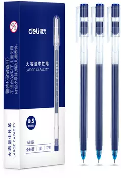 Ручка гелевая Deli, синий, пластик, колпачок (A116-BL)